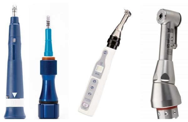 Figure 1: (left) Excellerator fully disposable device. (right) Excellerator RT — reusable handle; Figure 2: (center) Propel’s newly launched Excellerator PT (power tip); Figure 3: (far right) Contra-angle head attachment.